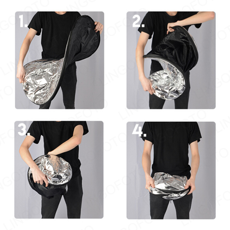 2-in-1 40cm Collapsible Round  - Reflector Disc Silver ulasan dan harga